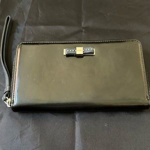 FURLA Black Bow Leather Long Wristlet Wallet